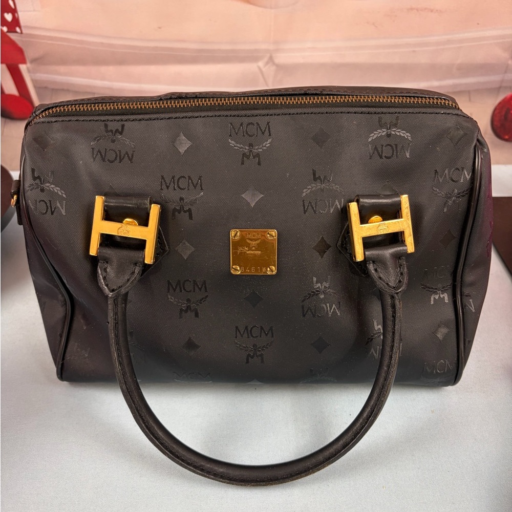 MCM Boston Bag Black with Gold Hardware